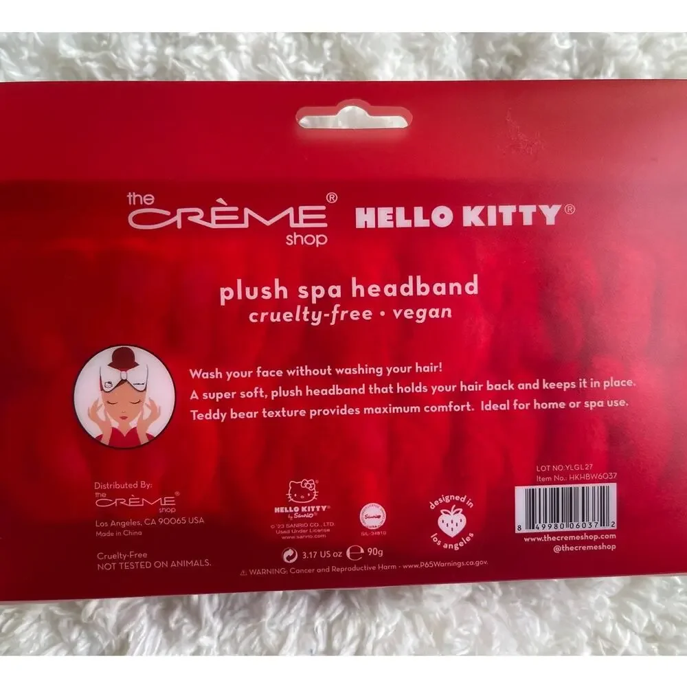 The Creme Shop Hello Kitty Plush Spa Headband White Bow Embroidered NEW Plush